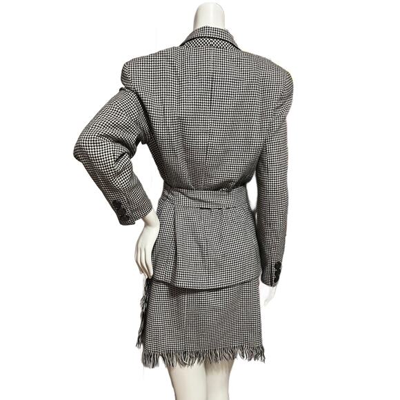 Pine Place Boutique Wool Houndstooth 2pc Belted Jacket and Frayed Skirt Set 6 - Picture 3 of 4